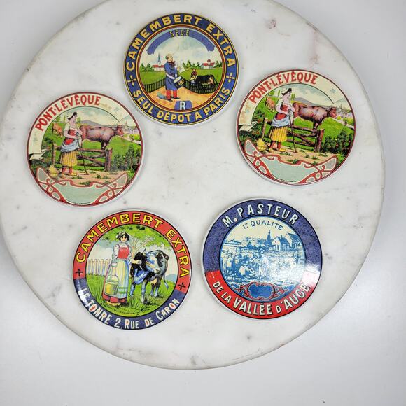 Mikasa Fromage WC301 Coasters Set of 5 French Cheese Label Ceramic Cork Back - Picture 6 of 16